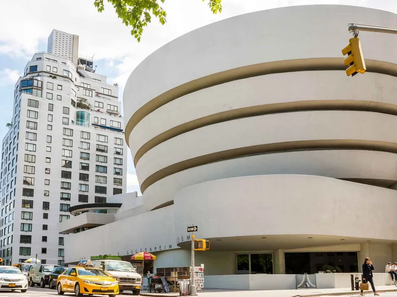 The white spiral rotunda of the Guggenheim Museum, an iconic art museum in New York