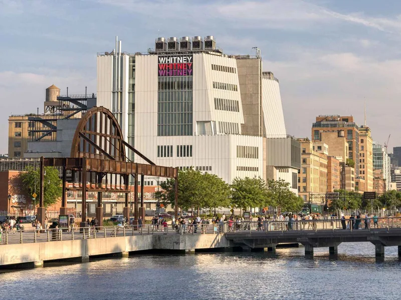 Outdoor terraces of the Whitney Museum overlooking the Hudson River, a modern art museum in New York